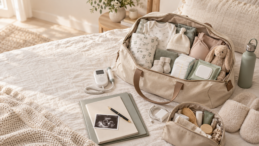 Hospital bag packed with essentials for labor and baby delivery