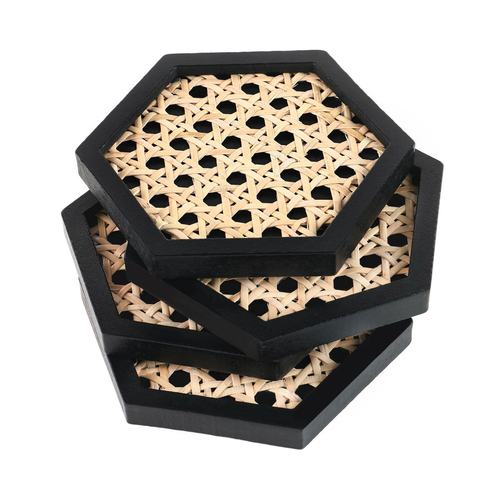MomentDecor™ Natural Rattan & Wood Coasters Hexagon Shape