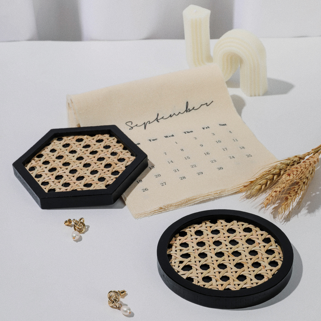 MomentDecor™ Natural Rattan & Wood Coasters Hexagon Shape