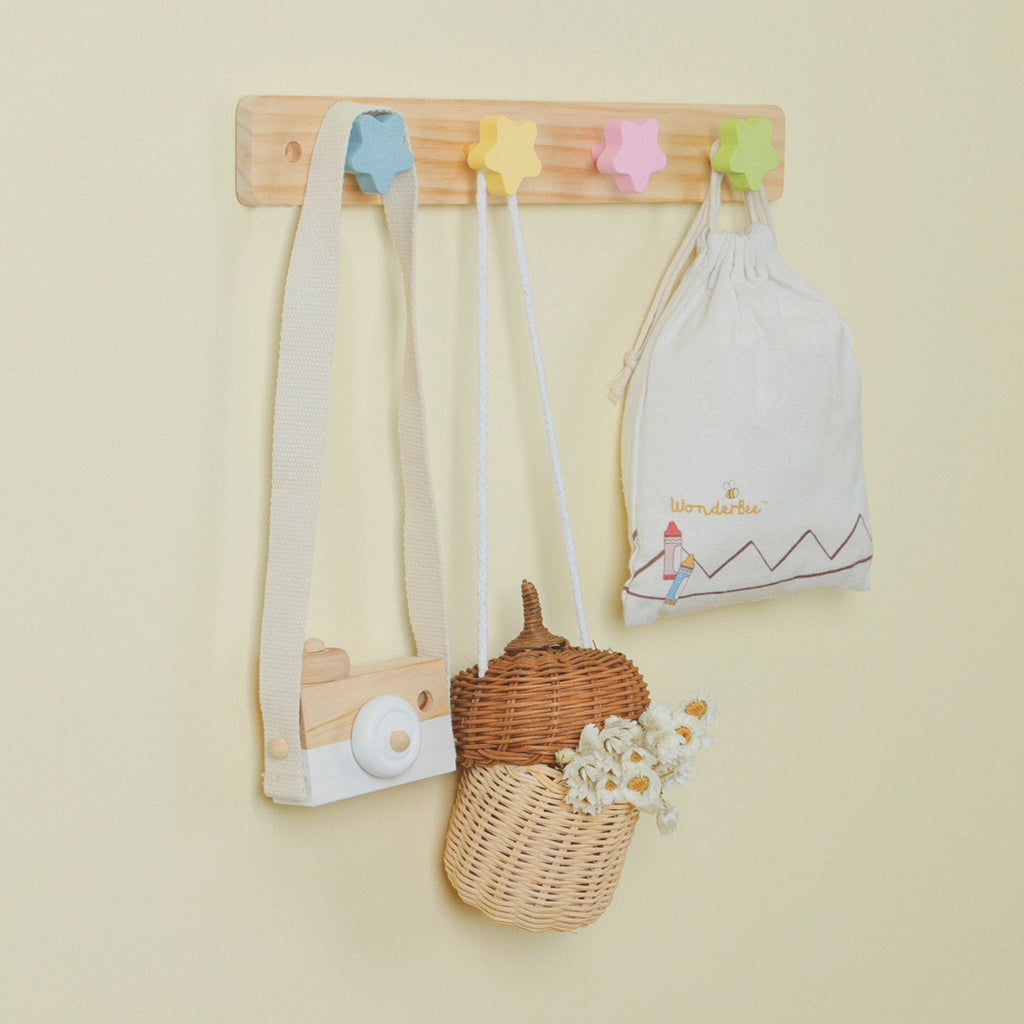 WonderBee™ Stars Wooden Hanger Natural Pine